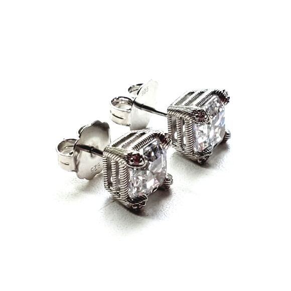 Judith Ripka 925 Sterling Silver CZ Cubic Zirconia Stud Earrings - Picture 3 of 5